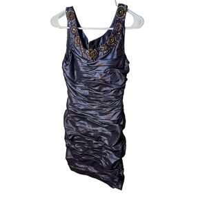 Cachet Purple Ruched Jeweled Neckline Taffeta Dress – Size 6 – Prom / Wedding